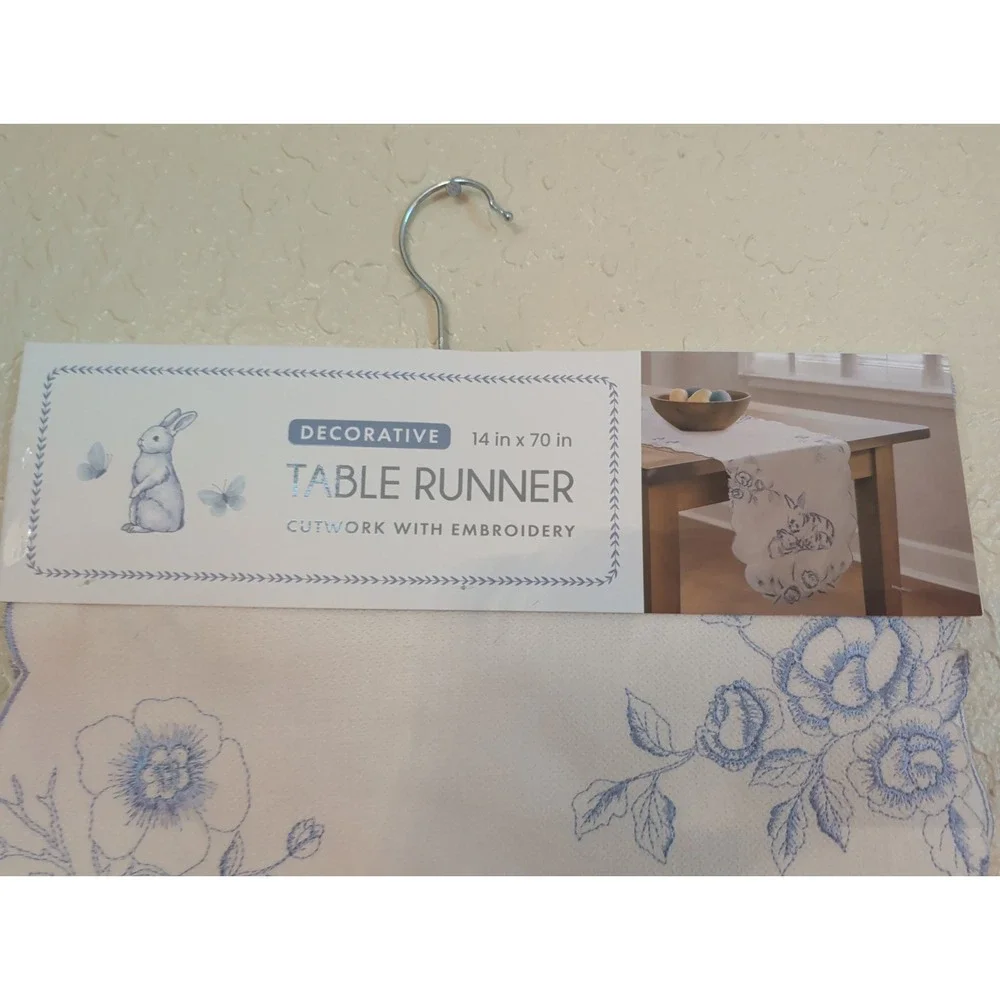White blue embroidered